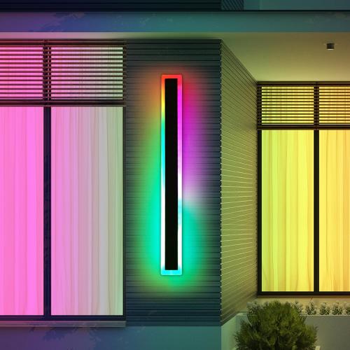 47inch Modern Wall Lights Outdoor, 10 Colour Variations Dimmable Long Wall Sconce, IP65 Waterproof 3000K-6000K Simple Acrylic Exterior Wall Lighting Fixtures for House Garage Front Patio