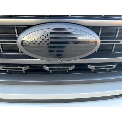12 inch Emblem Front Grille Tailgate Rear Aluminum Overlay American Flag Emblem Fit for 2017-2022 Ford F250 F350 Super Duty（Black, 12