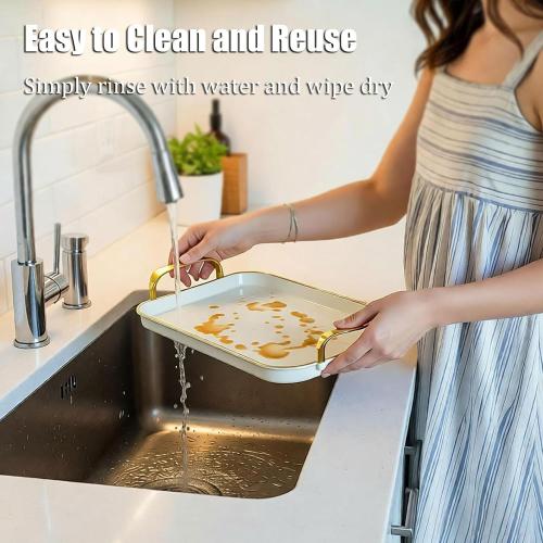 JEESA 3-Pack Serving Tray with Handles, Platters for Serving Food Turkey Cookie Appetizer Snack, Reusable Plastic, Stackable, for Holiday, Party, White