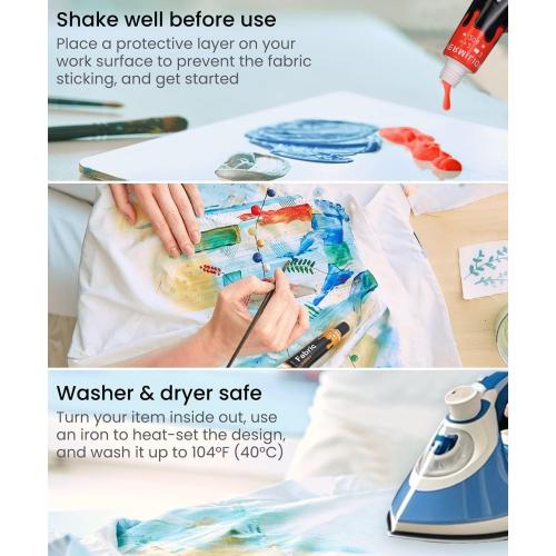 Colorful Fabric Paint Set for Clothes 24 Colors - Permanent Textile Paint Kit for Shoes, Canvas - Non-Toxic Slick Painting Set for Adults, Beginner & Artists