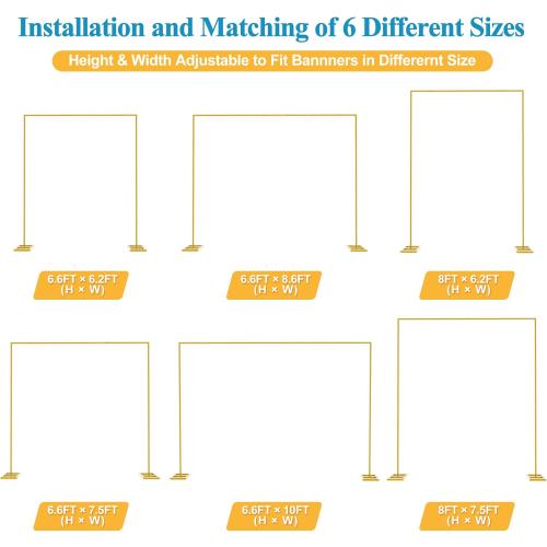 Fomcet 6.6FT x 10FT Backdrop Stand Heavy Duty with Base Gold Pipe and Drape Square Backdrop Stand Adjustable Portable Metal Arch Frame for Wedding Baby Shower Birthday Parties Banquet Decorations