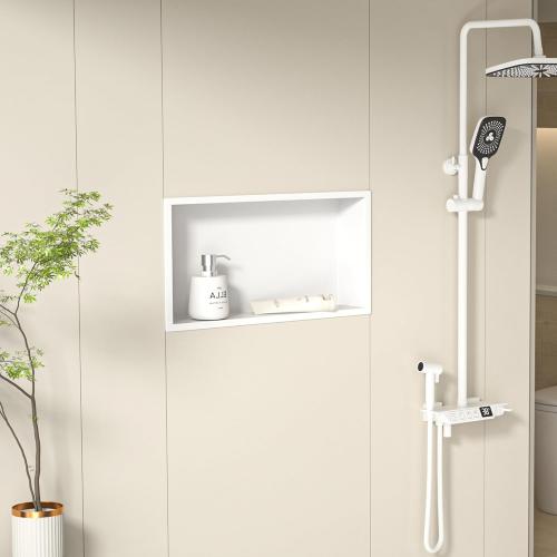 Stainless Steel Shower Niche 24 X 12 White No Tile Needed Niche Shower Recessed Wall Horizontal Niches for Bathroom Storage Over Mount Installation