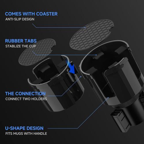 DYLEN Car Cup Holder Expander, 2 in 1 Cup Holder Adapter Extender for Car with Expandable Insert, Fits Yeti, Hydroflask and Other Large Water Bottles & Mugs in 2.2-4.6 (10-46oz)