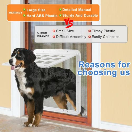 Large Dog Screen Door,  Flap Opening Dog Door for Screen Door with 4 Entry Ways, Magnetic Self-Closing Pet Screen Door for Dogs Cats, White