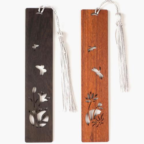 Wooden Bookmarks, Yaasilinage Unique Nature Wood Handmade Carving Bookmarks for Women Men, Cute Flower Dragonfly Butterfly Hollow Carving Aesthetic Book Bookmarks Set of 2 with Gift Box