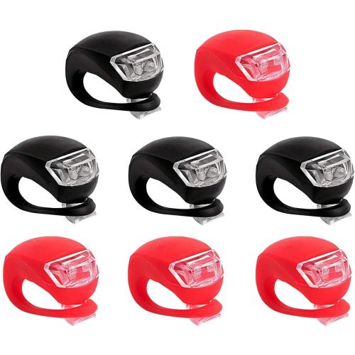 8 Pack Bicycle Light, Silicone LED Bike Light Set, 4 PCS Bike Headlight and 4 Pcs Taillight (Red & White)-Multi-Purpose Waterproof