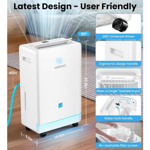 4500 Sq. Ft Dehumidifier for Basement Quilt Compressor Dehumidifiers for Home with Drain Hose, Energy Efficient, Intelligent Humidity Control, Dehumidifier for Bathroom, Bedroom, Office