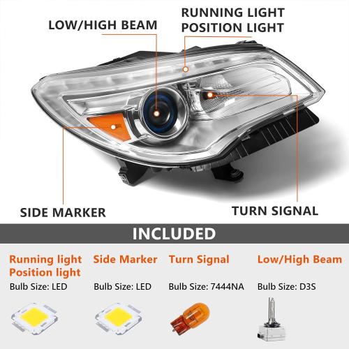 FIONE HID/Xenon Non-AFS Headlight Assembly Compatible with Buick Enclave 2013-2017 Right Passenger Side RH 84026395