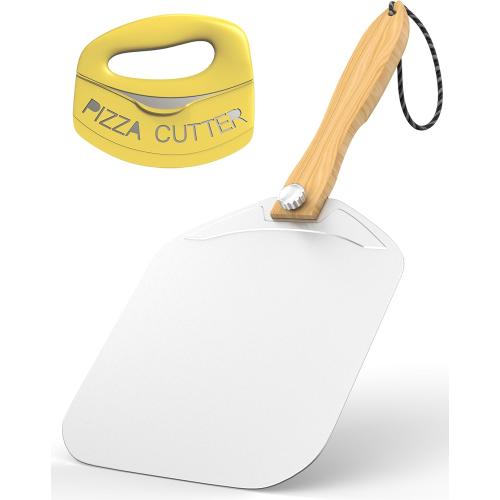 Meykwod Pizza Peel 12 inch, Aluminum Pizza Paddle, Metal Pizza Peel, Pizza Spatula for oven, with Foldable Wood Handle, Pizza oven accessories