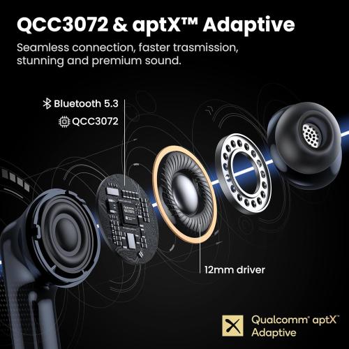 Midnight Blue TRANYA Nova Hybrid Active Noise Canceling Wireless Earbuds, Qualcomm® 3072 aptX™ Adaptive LE Audio, 6 Mics with CVC 8.0 for Clear Calls, Multipoint Connection, Transparency Mode, Customized APP