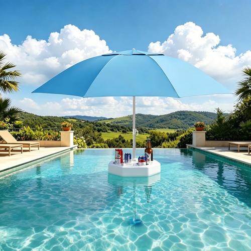 Floating Pool Umbrella with Weighted Base, Rust-Proof Aluminum Pole | Blocks Up to 98% of Harmful UV Rays, Features Removable Polygon Floating Table, Ideal for Pools, Beaches & Outdoor Lakes