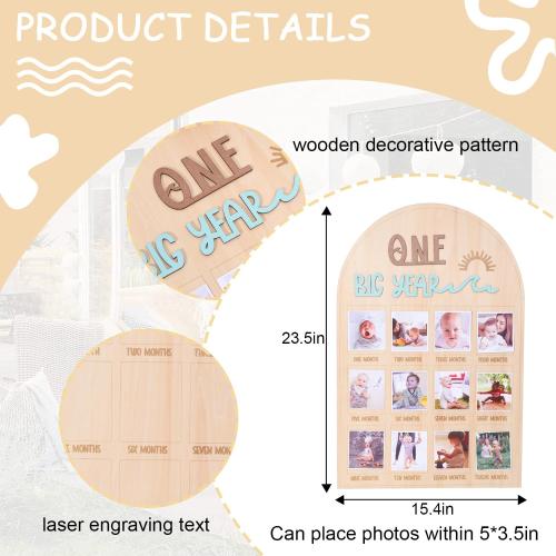The Big One surf One Year Old Photo Board - My First Year Photo Display Wood Board, Wave Theme Monthly Milestone Photo Board, the Big One 1st Birthday Decoration, 12 Months Photo Frame