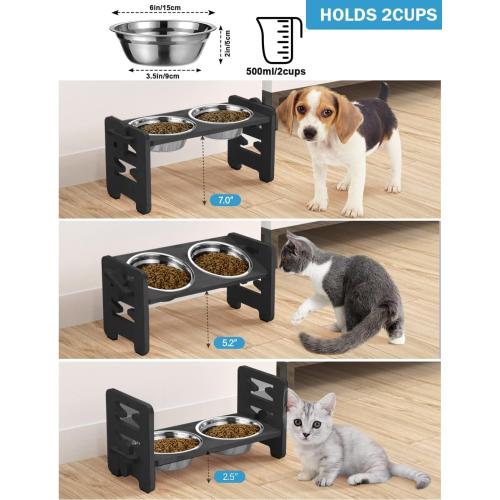 Vantic Elevated Dog Bowls, Raised Dog Bowl Stand Adjustable Small, Black