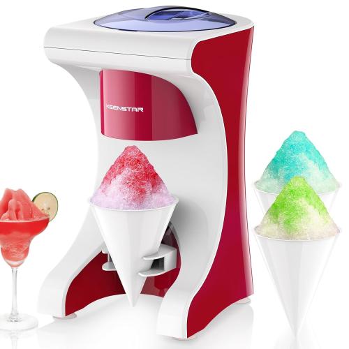 Snow Cone Shaved Ice Machine with 3 Reusable Plastic Cups, Table-Top Slushie Machine for Homemade Snow Cone, Snowballs, Frozen Cocktails and More, with Non-Slip Mat & Stainless Steel Blade