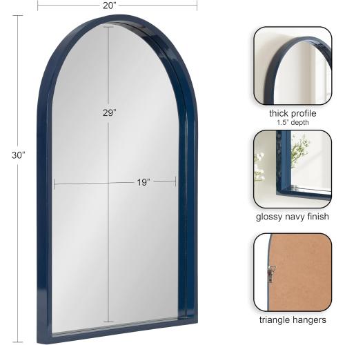 Kate and Laurel Travis Modern Arched Wall Mirror, 20 x 30, Navy Blue, Decorative Arch Bathroom Mirror for Over Sink or for Use as Living Room Wall Decor Accent
