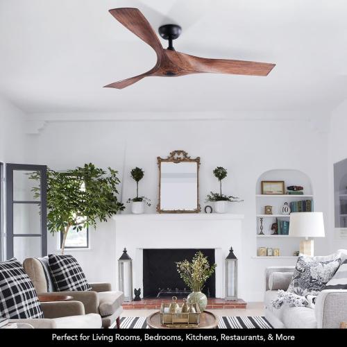 VONLUCE Ceiling Fan No Light, 52 Mid Century Ceiling Fans and Remote Control, 6 Speeds Noiseless DC Motor, 3 ABS Blades, Indoor Ceiling Fan for Kitchen Bedroom Living Room Farmhouse, Walnut