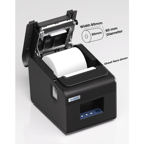 vretti Thermal Receipt Printer, 3'1/8 80mm Direct Thermal Printer with USB Serial LAN Port - Kitchen POS Printer ESC/POS Command Support Cash Drawer