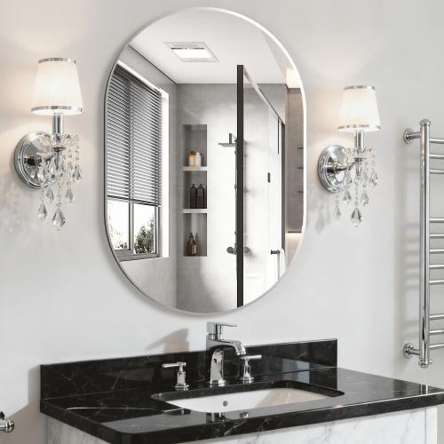 Oval Bathroom Mirror Capsule Wall Vanity Mirror, 24x36 Pill Mirrors Wall Mounted Mirror, Large Modern Mirror with Silver Metal Frame, Decor for Entryway, Bedroom, Living Room