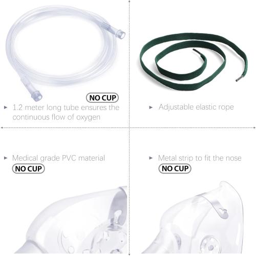 ANSNF 2 Pack Oxygen Mask for Face Adult with 6.6' Tube & Adjustable Elastic Strap - Size M L (Clear) - NO CUP