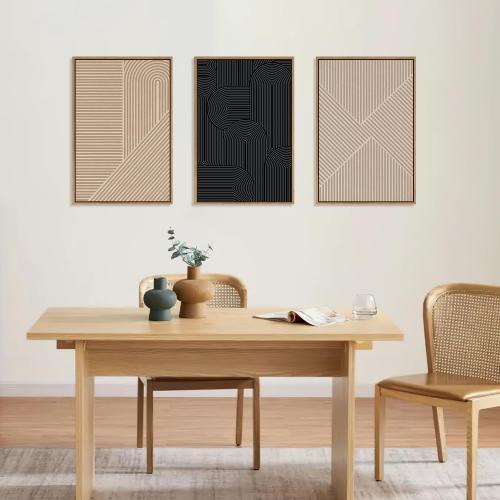 LHIUEM Large Abstract Textured Line Framed Canvas Wall Art,Boho Beige Black Wall Decor,Modern Neutral Minimalist Art Painting Painting for Living Room,Bedroom,Dining Room,Office -16x24x3