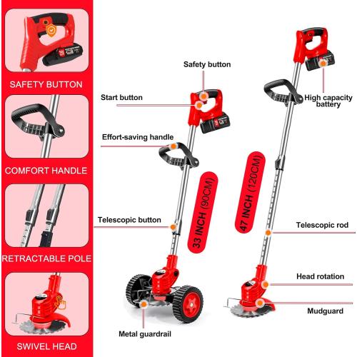 Electric Weed Wacker Cordless Weed Wacker Eater Battery Powered with 2 X 21V Batteries & Wheel & 15 Blades, 3-in-1 Stringless Grass Trimmer/Edger Lawn Tool/Brush Cutter for Garden Yard