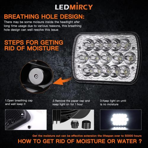LEDMIRCY H6054 LED Headlights, 5x7 LED Headlights Rectangular 2PCS 90W High Low Sealed Beam Square 7x6 Headlight DOT Approved for Truck Chevy Cherokee Tacoma Ford Van Sedans H5054 H6014 H6052 6053