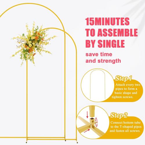 Asee'm Gold Metal Wedding Arch Backdrop Stand Set of 2 (7.2FT, 6FT)