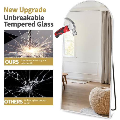 Arched Floor Mirror, 58 x 18 Full Length Mirror Wall Mirrors Hanging or Leaning Arched-Top Full Body Mirrors with Stand for Bedroom, Dressing Room, White