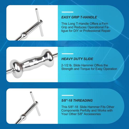 Rear Axle Bearing Remove Puller Tool Kit, Slide Hammer and Bearing Remover Set with Slide Hammer Yoke and 3 Rear Axle Puller Adapters, 1 to 2-7/8 IDs