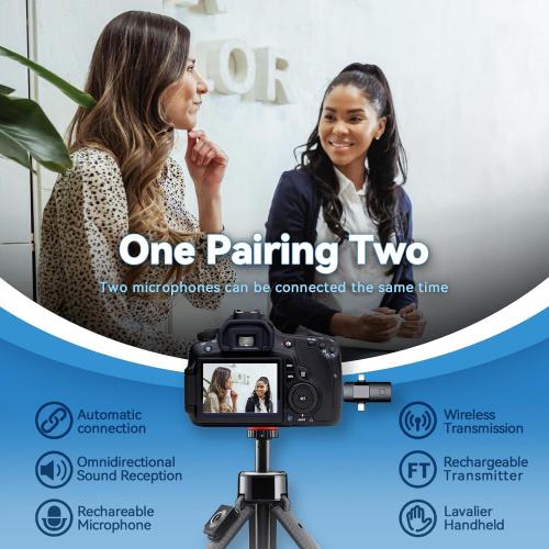 4 in 1 Mini Microphone Wireless Lavalier Microphone for iPhone Android Computer Laptop Camera USB-C,2.4G Ultra-Low Delay,Noise Reduction,Double Lapel Microphone for YouTube TikTok Vlog