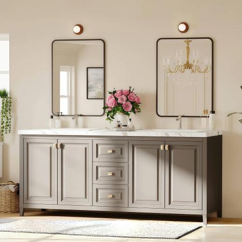 Black Bathroom Mirror for Over Sink - 22×30 Rectangle Bathroom Vanity Mirror Wall Mounted with Matte Aluminum Frame & Rounded Corners, Shatterproof Glass, Horizontal/Vertical