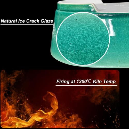 MUZHI 9” Glazed Oval Green Bonsai Planter Pot with Humidity Tray, Classic Neat Ice Crack Long Bonsai Tree Succulent Plant Pot with Saucer