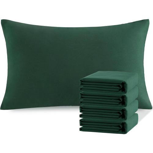 NTBAY Queen Pillowcase Set - 4 Pack Brushed Microfiber Pillowcases - Soft, Wrinkle-Free, Fade-Resistant, Stain-Resistant, Dark Green Pillowcases with Envelope Closure -  Dark Green