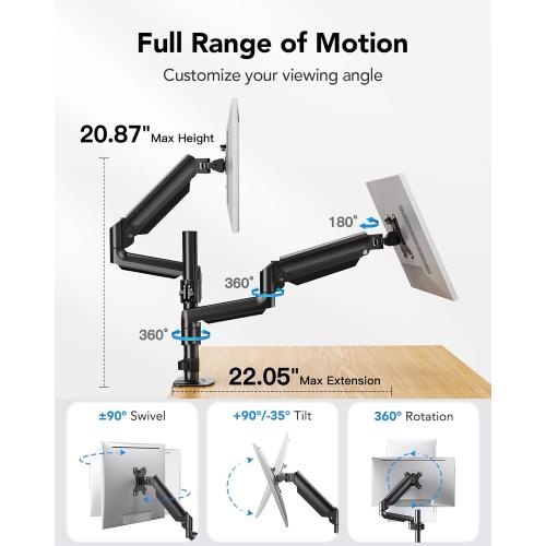 HUANUO Dual Monitor Mount up to 32 inches Screens, Taller Monitor Stand Hold 19.8lbs, Dual Monitor Arm Desk Mount Easy Adjustable with Tilt, Swivel, Rotation, VESA 75/100mm