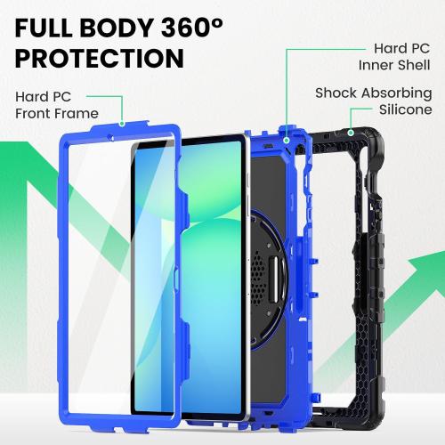 SEYMAC Case for Samsung Galaxy Tab S10 FE / S10 FE Plus 5G 13.1″ 2025, Heavy Duty Full-Body Shockproof Protective Case with Screen Protector, Stand, Hand/Shoulder Strap and Pen Holder, Dark Blue