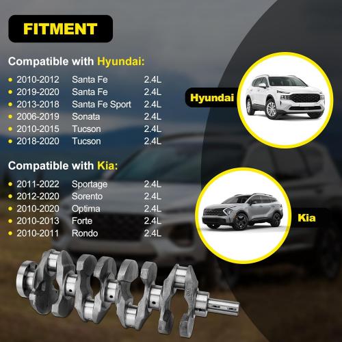 2.4L Engine Crankshaft and Bearing Kit Compatible with 2010-2020 Hyundai Santa Fe/Santa Fe Sport Sonata Tucson, Kia Sportage Sorento Optima Forte Rondo 2.4 Replace for 23111-2G200 23111-2G230