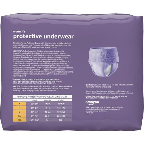 Amazon Basics Incontinence Underwear for Women, Protective, Disposable, Postpartum, Maximum Absorbency, Large, Lavender, 54 Count (3 Packs of 18)