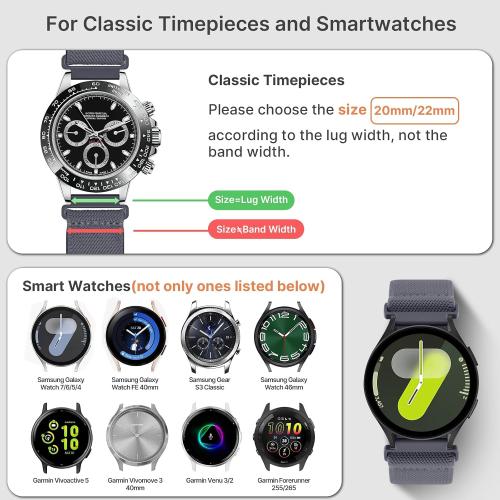 Fullmosa Water-resistant Quick Release Watch Bands 18mm 20mm 22mm 4 Pack Nylon Elastic Braided Watch Straps, Soft Adjustable Solo Loop Wristband for Women Men
