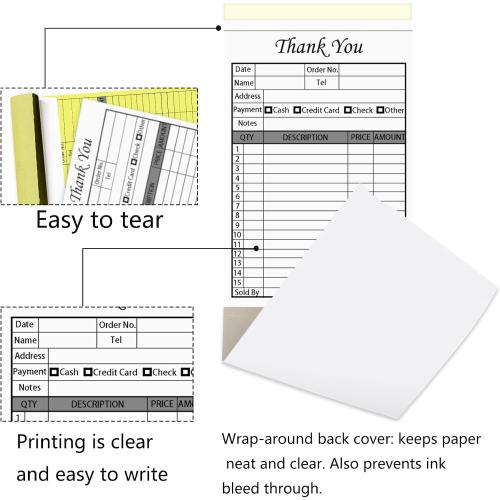 50 Sets Thank You Receipt Book with Carbonless Copies, 5.5 x 8.3 in Invoice Receipt Book for Small Business - White/Yellow 2 pk