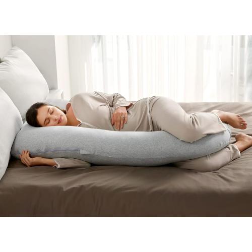 Momcozy U Shaped Pregnancy Pillows with Cotton Removable Cover, 57 Inch Full Body Pillow Maternity Support, Must Have for Pregnant Women, Hatha Grey
