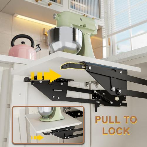 Black 23x12 Mixer Lift for Cabinet, Appliance Lift for Cabinet with Soft-Close Spring-Loaded Locking Mechanism and Mounting Base, Shelf Not Included, Lift Assist for Mixers, Blenders, and More