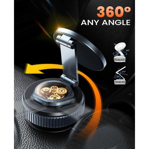 Suction Phone Mount for Car Dashboard/Windshield - 360°Adjustable Magnetic Phone Holder for Car, Foldable Car Phone Holder for iPhone 17/16/15/14/13/12 Series (Carbon Fiber & Aluminum Alloy)