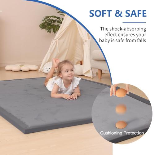 Ultra Soft Baby Play Mat for Floor,1.3 Thick Elasti-Foam 50x50 Playpen Mat for Toddlers Infant kids,Water-Repellent Coral Velvet for Tummy Time,Non-Slip Backing Safe for Crawling,Tatami Style (Dark Grey)