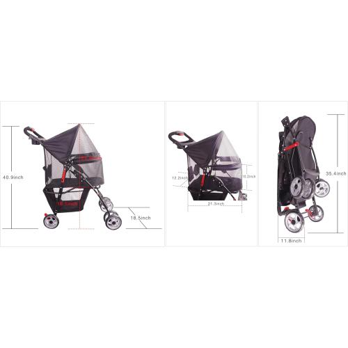 Full-Window pet Stroller 4 Wheels for Cats & Dogs, with Storage Basket,Cup Holder, Travel Puppy/Cats Stroller.