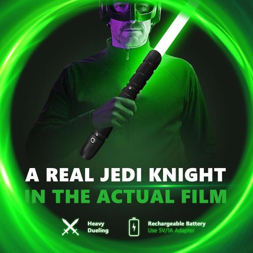 Lightsaber Black hilt Series,Jedi Sith Classic Led Light Saber Aluminum Hilt,Smooth Swing,Blaster,Locking Types,Support Realistic Dueling Battle(38.2inch-Green)