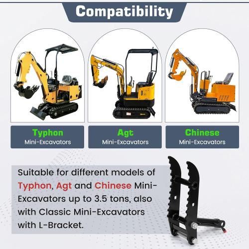 Mini Excavator Hydraulic Thumb,Compatible with Typhon&Agt Mini Excavators under 3 Tons,3-Hole Hydraulic Thumb for Chinese and L-Bracket Classic Mini Excavators,with L-Shaped Bracket&2 Hydraulic Hoses