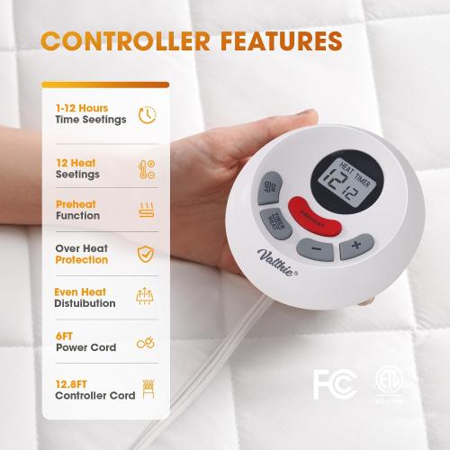 Heated Mattress Pad Twin Size,Electric Mattress Pad with Preheat Functions, Bed Warmer with 12 Heat Settings Controller & 1-12 Hours Auto Shut Off, Machine Washable (39x75,White)