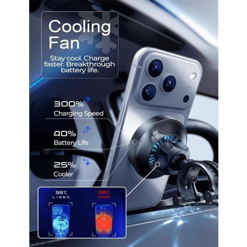 LISEN for Qi2.2 25W MagSafe Car Mount Charge,Cooling Fan,95W Fast Adapter