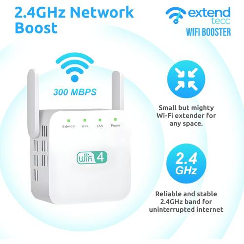 Speed Wave WiFi Extender 2025 Extendtecc WiFi Booster Wireless Signal Booster 300Mbps, Extend Tecc WiFi Repeater Wireless Signal Booster 2.4 GHz Dual Band 360° Full Coverage Internet Extender