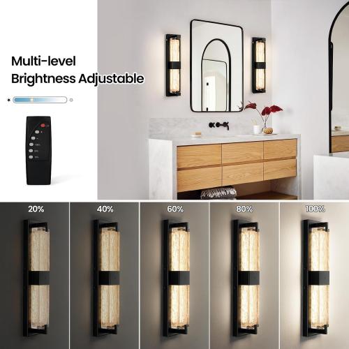 Battery Operated Resin Wall Sconce - Wireless Rechargeable Black Wall Light Dimmable LED Remote Wall Sconces Lighting Modern Cordless Vanity Light Fixtures No Wiring for Living Room Bedroom Bathroom